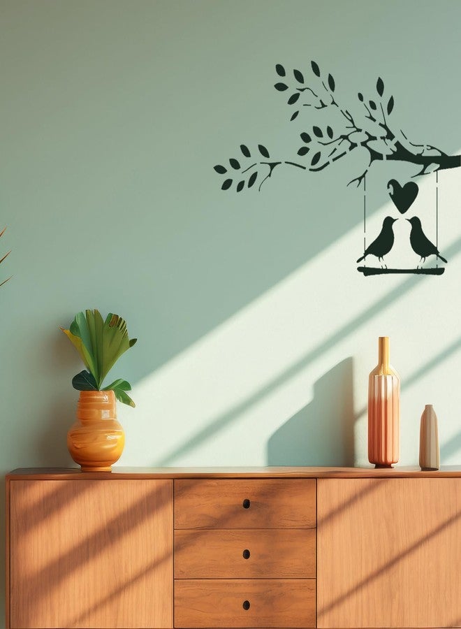ARandNJ استنسل ARandNJ للرسم على الجدران (المقاس: 24 × 40 بوصة) - تصميم قابل لإعادة الاستخدام بنقشة طيور وزوجين، مناسب لغرفة النوم، غرفة الرسم، مدخل غرفة المعيشة (عبوة من قطعة واحدة) - Image 5